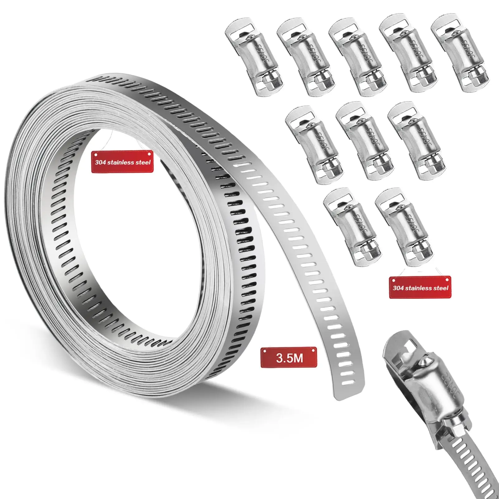 Abrazaderas de manguera de acero inoxidable de 3,5 m - 304 abrazaderas sin fin ajustables para tuberías de agua/gas/auté/vacío"