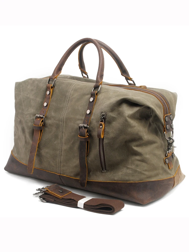 Waterproof Oil Wax Canvas Fitness Bag Travel Bag Men's Sports Luggage Handheld Bag Moving Bag Vintage Style Youth Travel Bag