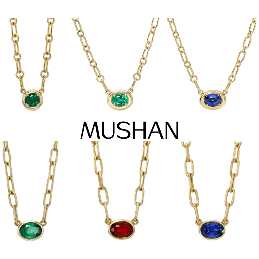 

MUSHAN Bespoke Jewelry 925 Sterling Silver Chain Necklace Lab Grown Emerald Ruby Sapphire Gemstones Pendant Necklace for Women