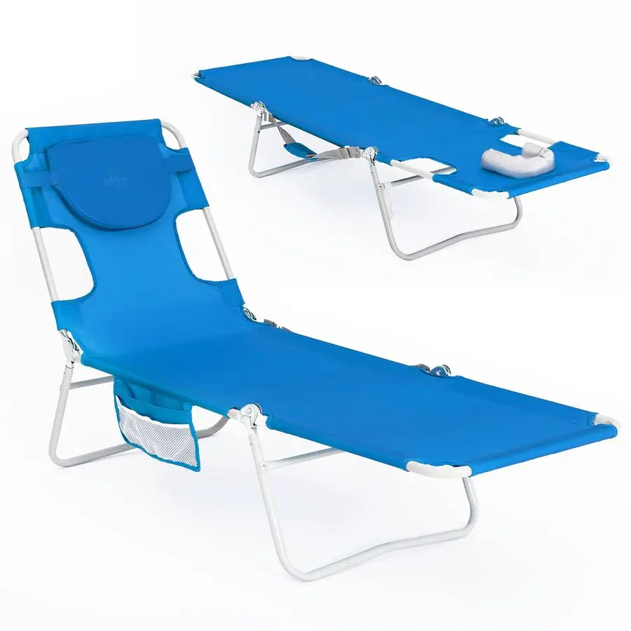 

Folding Tanning Chair with Face Hole, 5 Positions Face Down Beach Lounge Chairs with Pillow for Outside Sunbathing Poolside Blu