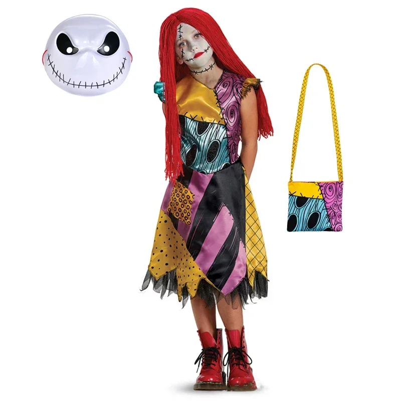

FC6Girls Halloween Costume Ghost Nightmare For Christmas Clothes Sally Cosplay Costume Kids Carnival Party Princess Dress@FC8！