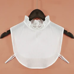 Women Stand Ruffled False Fake Collar Shirt Accessories Hollow Out Keyhole Adjustable Necktie Dickey Detachable White Pullover