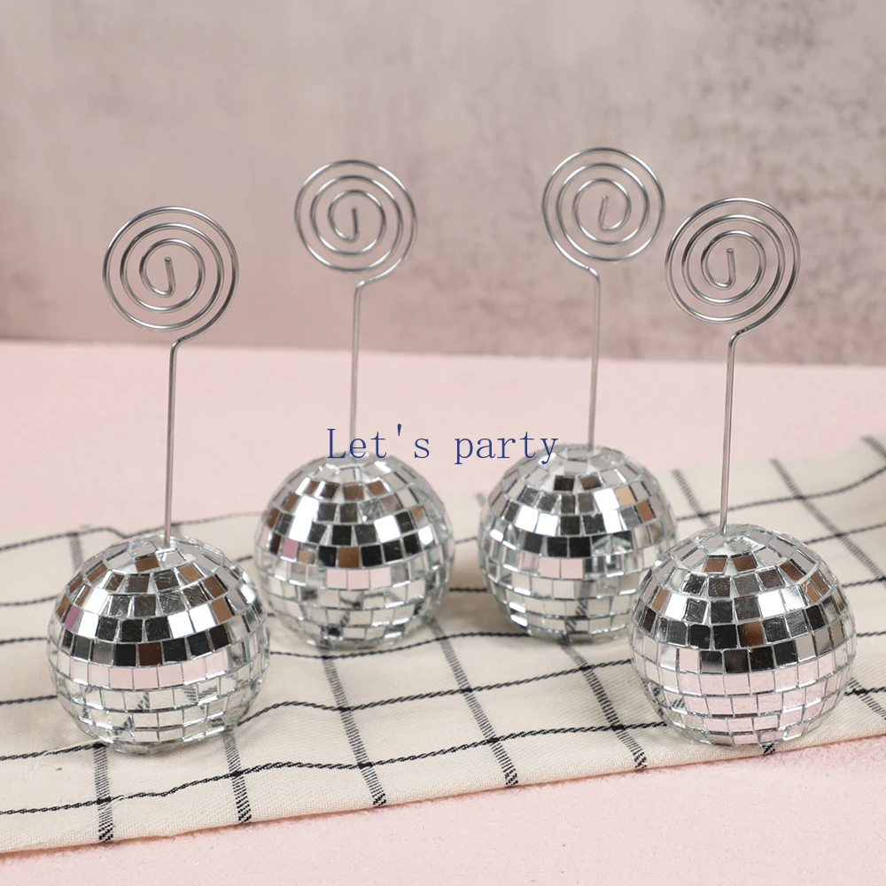 4Pcs 70s Disco Card Holder Message Mirror Disco Ball Table Number Name Card Clips for Bachelorette Wedding Birthday Party Decor