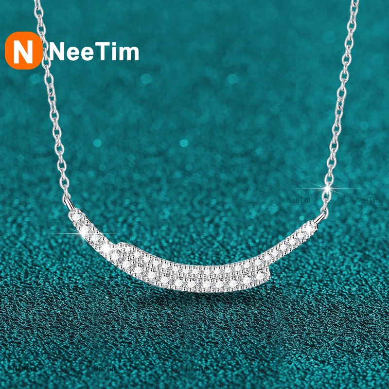 

NeeTim D VVS1 Full Moissanite Necklace for Women Lab Diamond S925 Sterling Silver Wedding Party Pendant Necklaces Certified