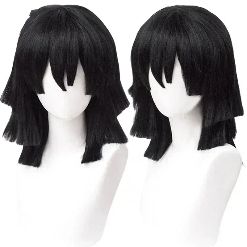 

2025 Halloween High Quality Iguro Obanai Cosplay Wig Short Black Stylized Heat Resistant Hair Anime Wigs and Wig Cap