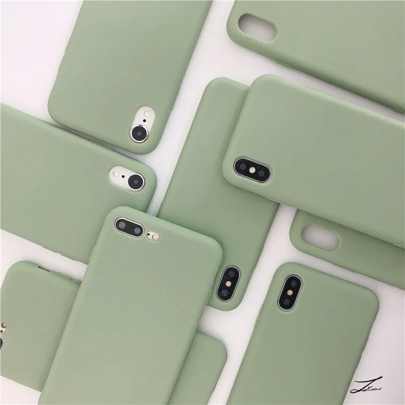 Matcha green Phone Case For iphone 11 12 Pro XS Max XR X 8 7 6S 6 Plus SE 2020 Silicone Cases Solid Color Soft Back Cover