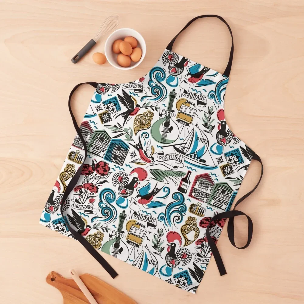 

Saudade // white background flash tattoo popular motifs from Portugal Apron Kitchen Handle For Women Manicurists Apron