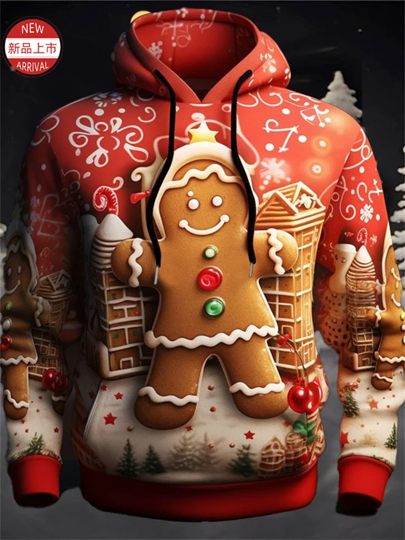 3d Printed Fashion Merry Christmas Hoodies Christmas Gingerbread Color Lights Graphic Hooded Sweatshirts Mens Clothing Pullover