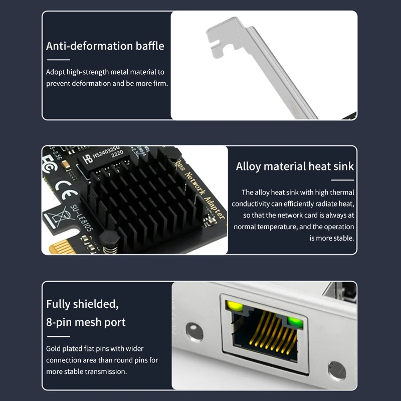 데스크탑 PC용 PCI Express 네트워크 카드, RTL8125BG 칩, 2.5G 기가비트 이더넷 PCIE 네트워크 카드, RJ45 포트 네트워크 카드