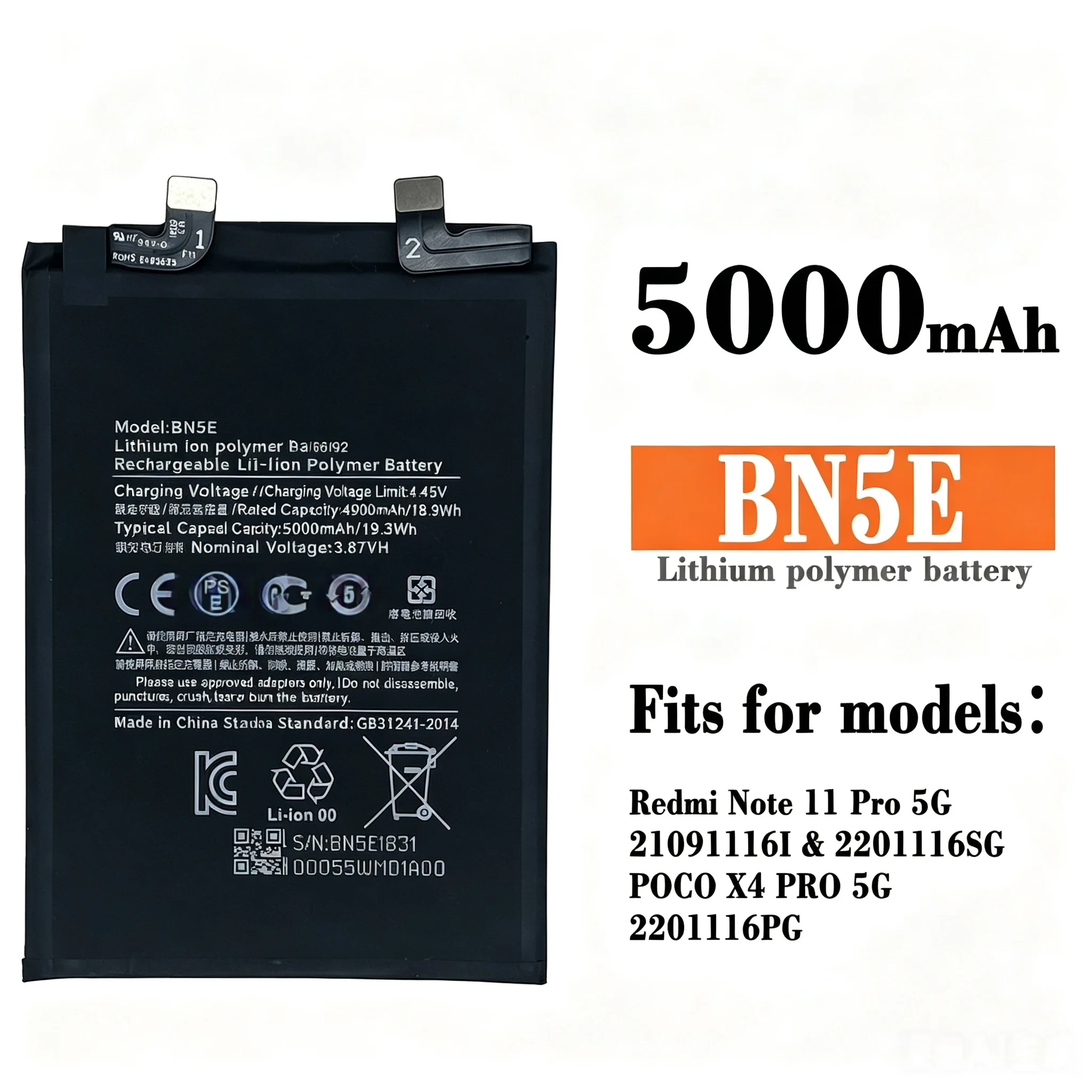BN5E 5000mAh For Xiaomi Redmi Note 11 Pro 5G/POCO X4 PRO 5G high quality mobile phone battery compatible Fast shipping