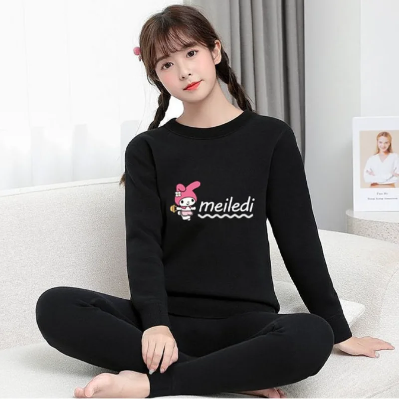 بلدي ميلودي المرأة النوم منامة Kawaii الكرتون طالب الخريف والشتاء ملابس اخلية حرارية بأكمام طويلة ملابس المنزل مجموعات جديد #2
