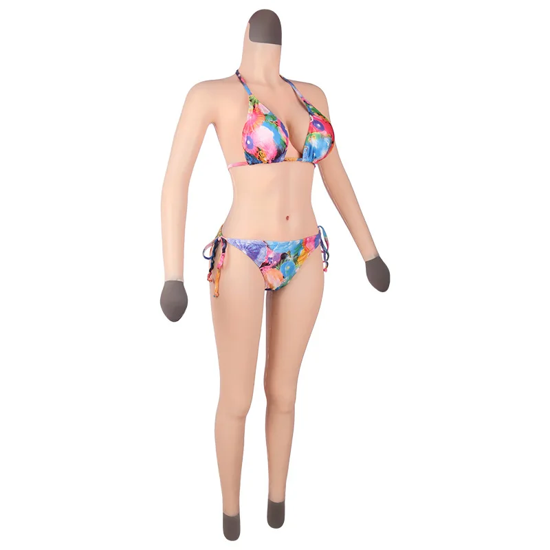 DCup Silicone bodysuit Nine points jumpsuit realistic breast Form false vagina full cover false skin fake boobs for Crossdresser