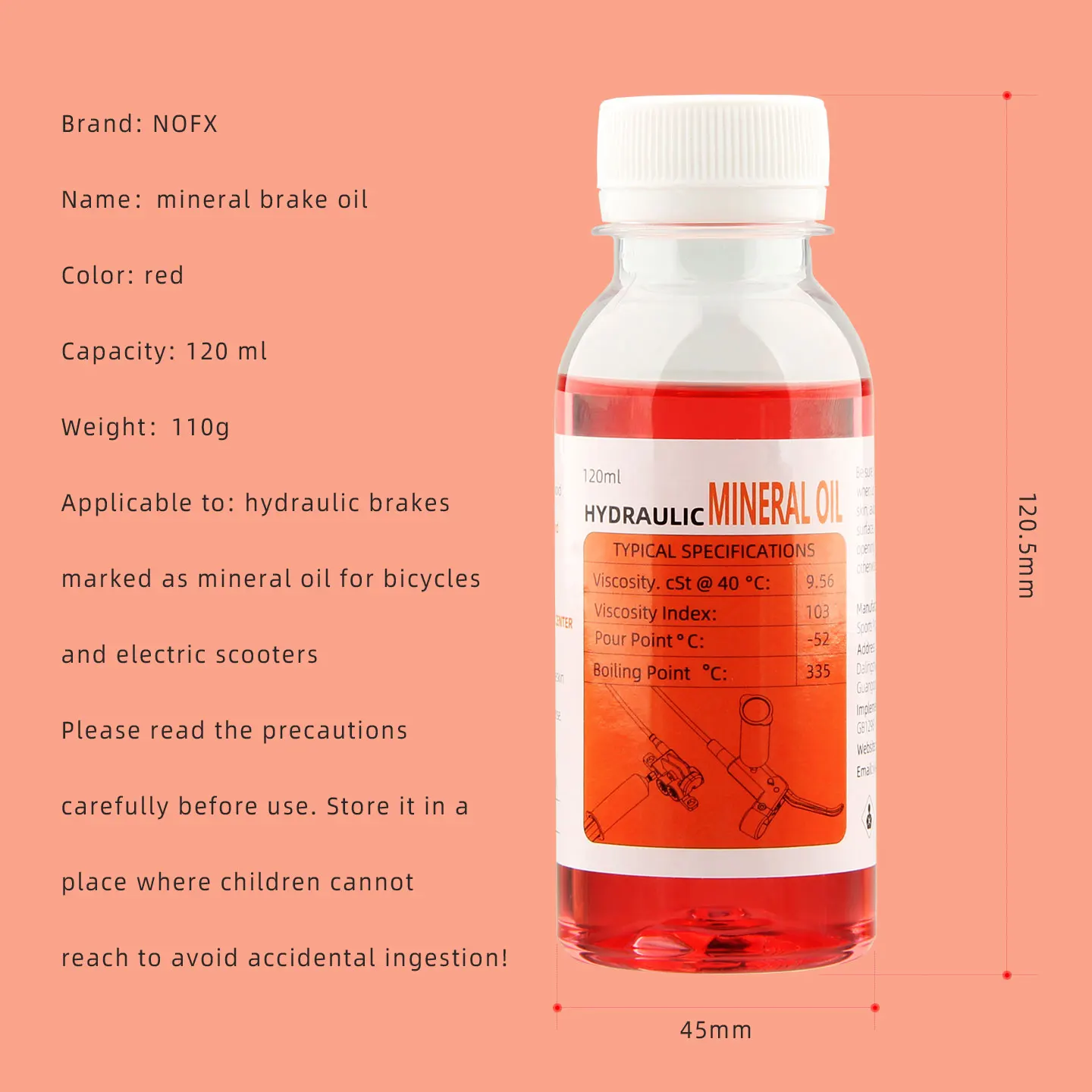NFOX الزيوت المعدنية DOT 5.1 السائل 120 مللي/4.2 أوقية متوافق مع نظام الفرامل الهيدروليكية صيانة ل دراجة الطريق الجبلية سكوتر كهربائي