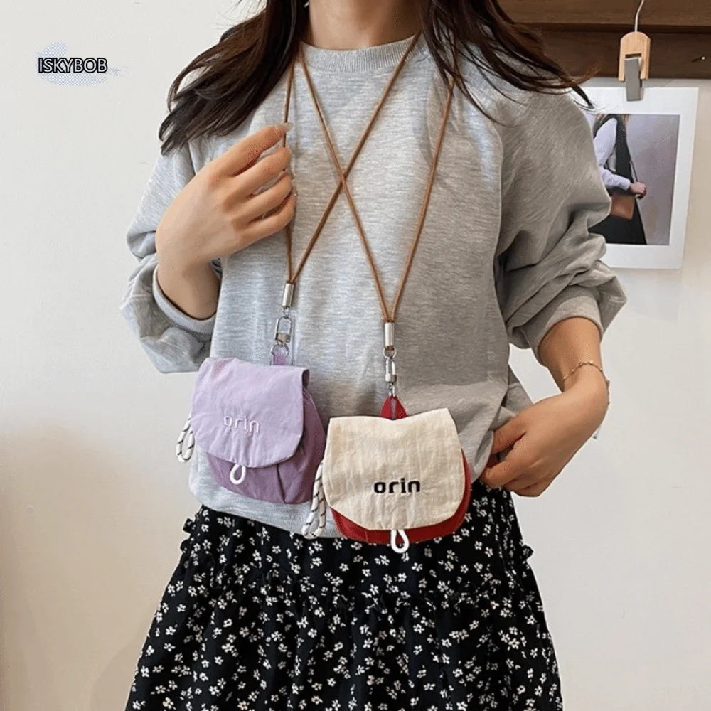 

Sweet Cloth Neck Hanging Bag Flip Contrast Color Children Coin Purse Headphone Bag Korean Style Small Item Bag Girl
