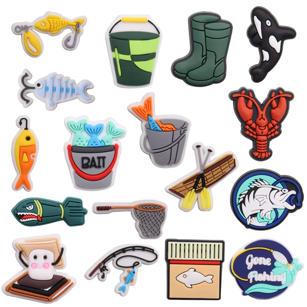 New Arrival 1pcs PVC Fishing Bait Bucket Boat Shoe Charms Wristbands Hole Slipper Decoration Garden Shoes Button Accessories