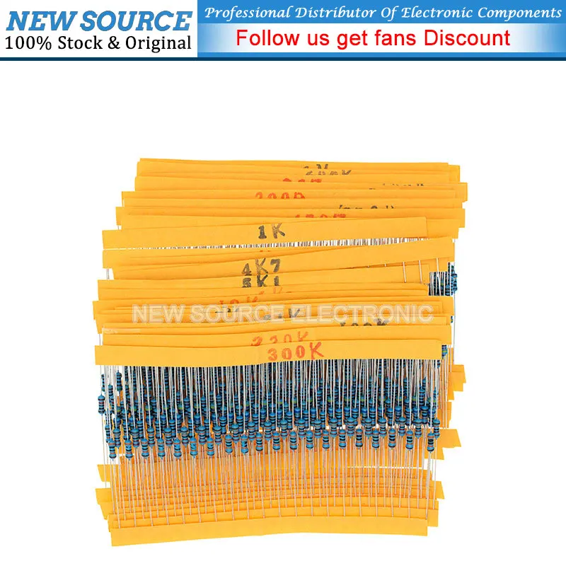 600PCS/Pack 30 Values Each 20 Pcs 1/4W Metal Film Resistor Kit 1% Resistor Assorted Kit Set 10 Ohm-1M Ohm Resistance Newsource