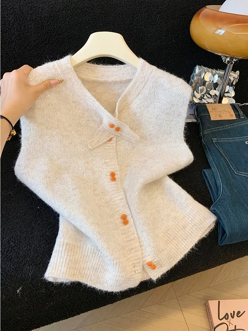 

iny Tead Knitted Vest Women's Autumn Winter New Sle Korean Layering Svel ort Top Faionable