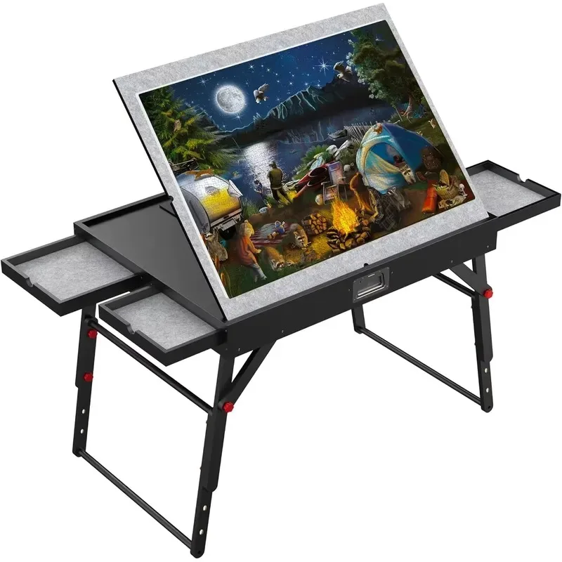 Adult Puzzle Table with Folding Drawers Adjustable Legs Fits 1000 1500 Piece Wooden Jigsaw Boards with Lid