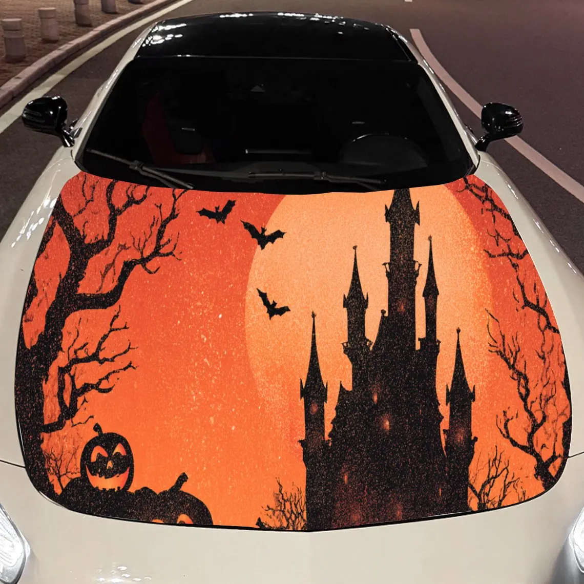 

Halloween-themed Castle Car Hood Vinyl Stickers Car Surface Protection Decal Car Decoration Cover Vinyl Wraps Waterproof Self-ad