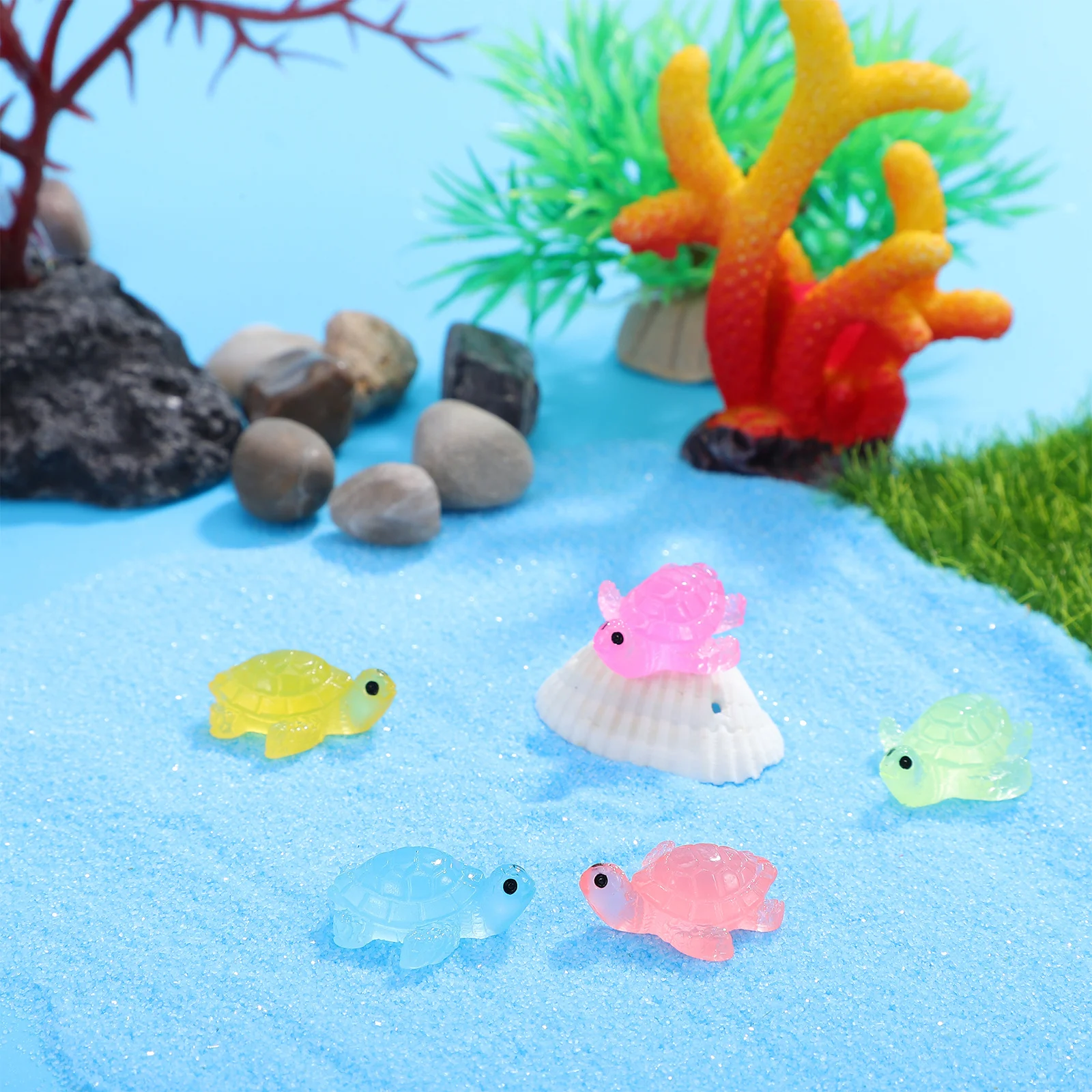 

50 шт. светящиеся в темноте мини-черепахи, украшения из смолы для мини-садов, украшения для аквариума, крошечные животные, светящиеся в темноте черепаха