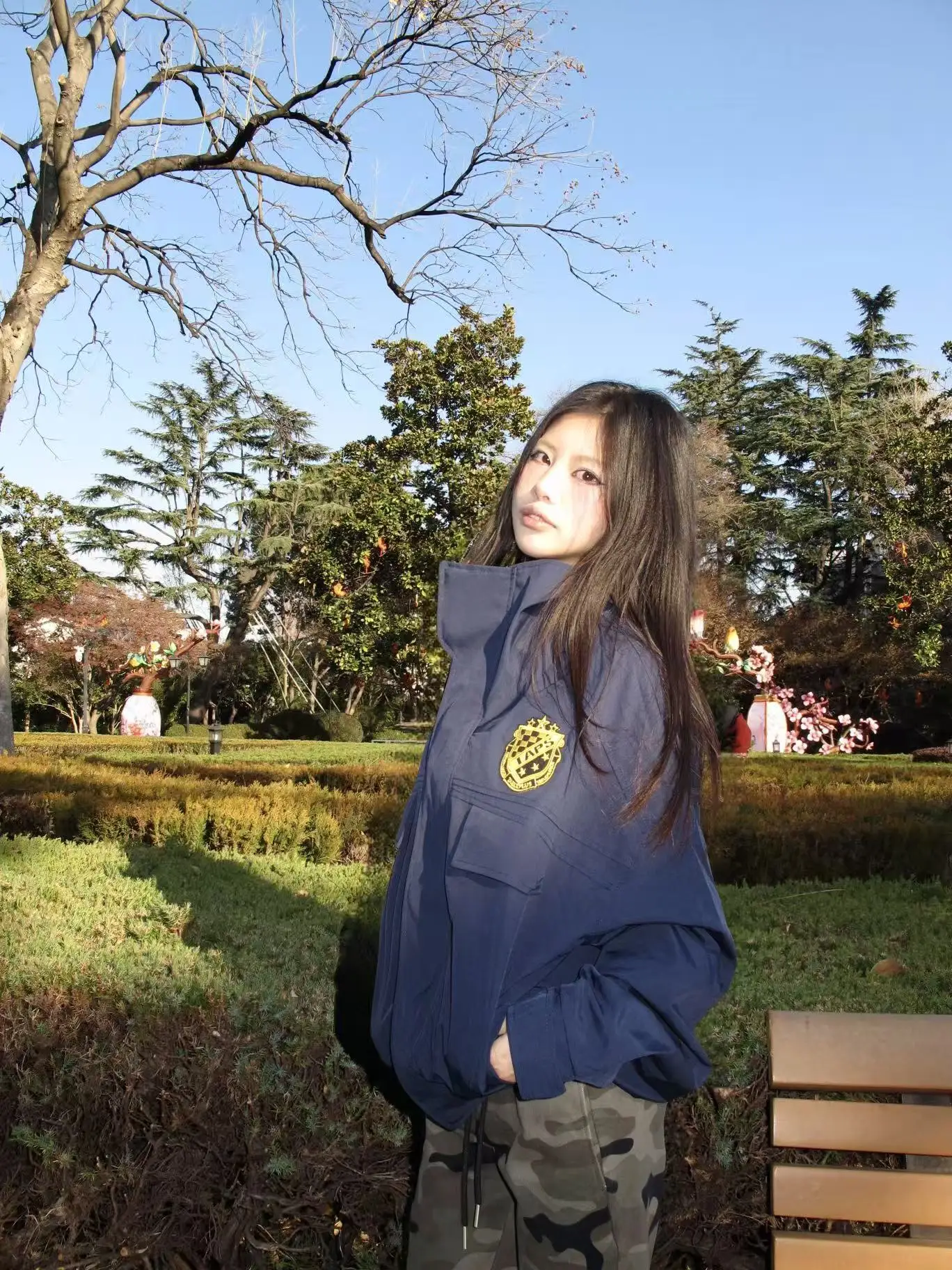 

Синяя ретро-куртка в стиле рабочей одежды, повседневная, с воротником-стойкой, свободного кроя, женская верхняя одежда, удлиненная, приталенная, весенняя коллекция