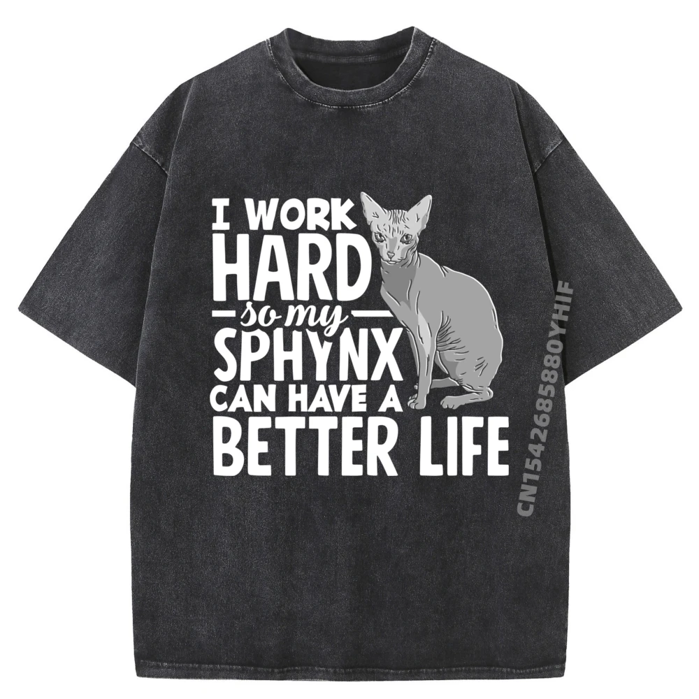 

Футболка с принтом I Work Hard So My Sphynx, осенние женские футболки, потертые футболки в стиле ретро, последние футболки с графикой