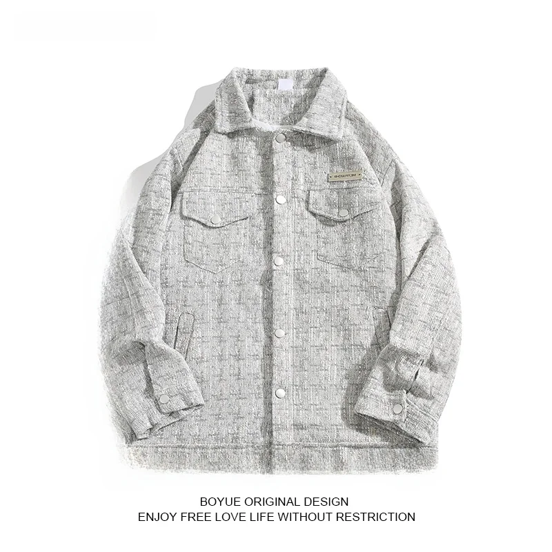 

Boyue Plaid Collar Jaet Men's Autumn Winter Faion Chic Light Maturi Sle Small Fraance Sle Outerwear Long Sve