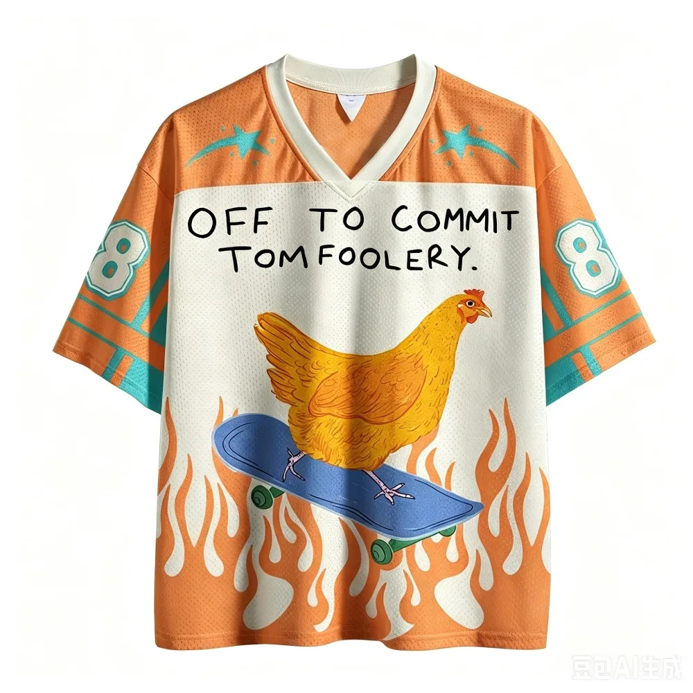 Skateboard Cool Play Chicken 3DPrint Quick-dry Breathable Sports Men Women VneckLooseTshirt Fashionable Street Parental Clothing