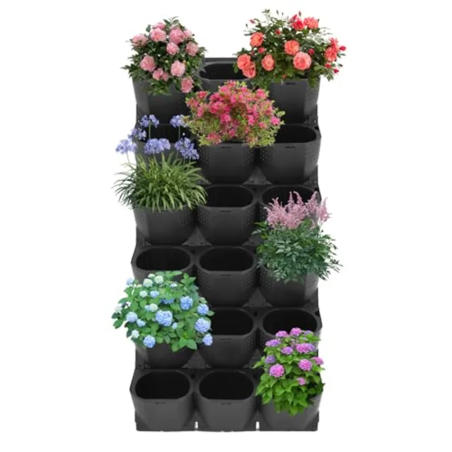 

Вертикальный настенный кашпо на 36 горшков с 36 неткаными мешочками для подвесных цветов, трав и овощей, для дома и улицы, черный