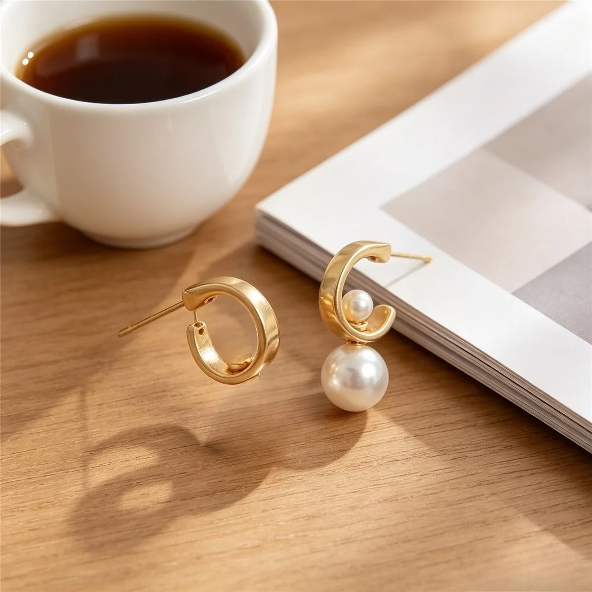 Brass Gold Plated C Shape Stud With Half Hole Bezel DIY Light Luxury Handmade Dangle Earring Findings For Inlaying Pearls