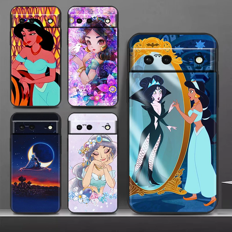 

Disney Jasmine Princess For Google Pixel 8 7A 7 6A 6 5A 5 4 4A XL 5G Black Silicon Shockproof Shell Phone Case