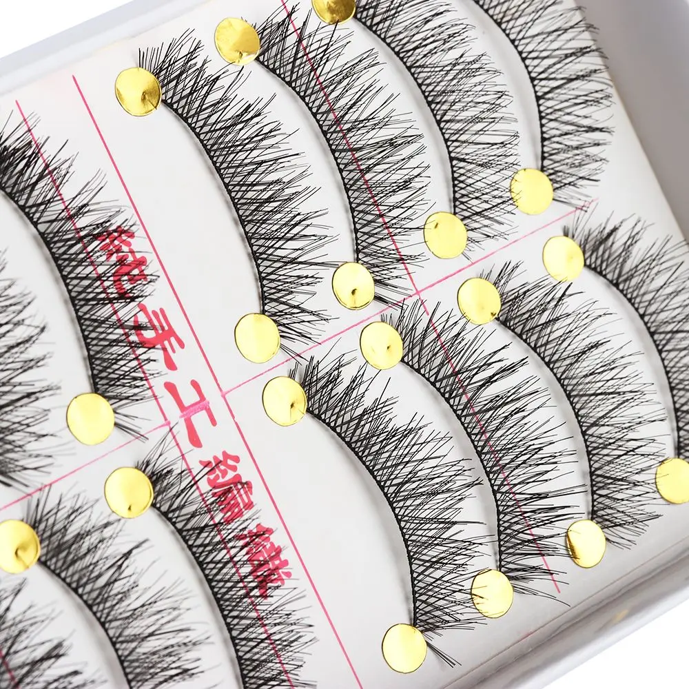 10 Pair Beauty ยาวหนาสีดำขนตาปลอมมาสคาร่าเครื่องมือปลอม Lash