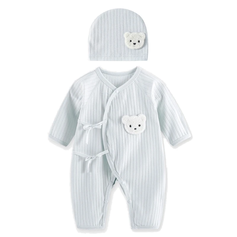 0-1M Baby Jumpsuits Hat Set OnePieces Long Sleeve Romper Spring Clothes Cartoon Bear Pajamas Cotton Bodysuit for Infants