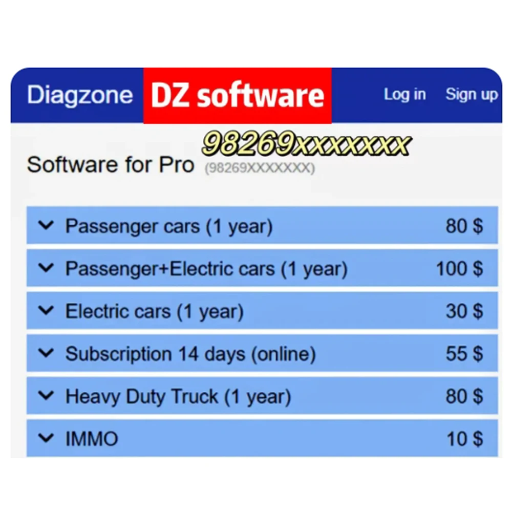 (98269xxxxx) 1 Year Diagzone Pro Activation Software One Year Subscription for DBSCAR 1/2/3/4/5 97619xxx/96689xxx/98951xxx/9863