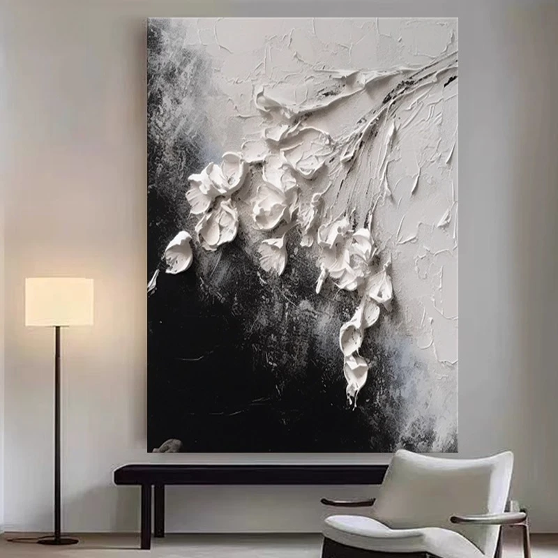 

Italian minimalist modern hand-painted flowers living room decoration abstract entrance