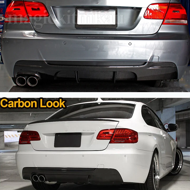 Heckdiffusor Spoilerlippe Karosserie-Kit für BMW 3er Serie E92 E93 330i M Sport 2007~2013 Carbon-Optik oder glänzend schwarz ABS
