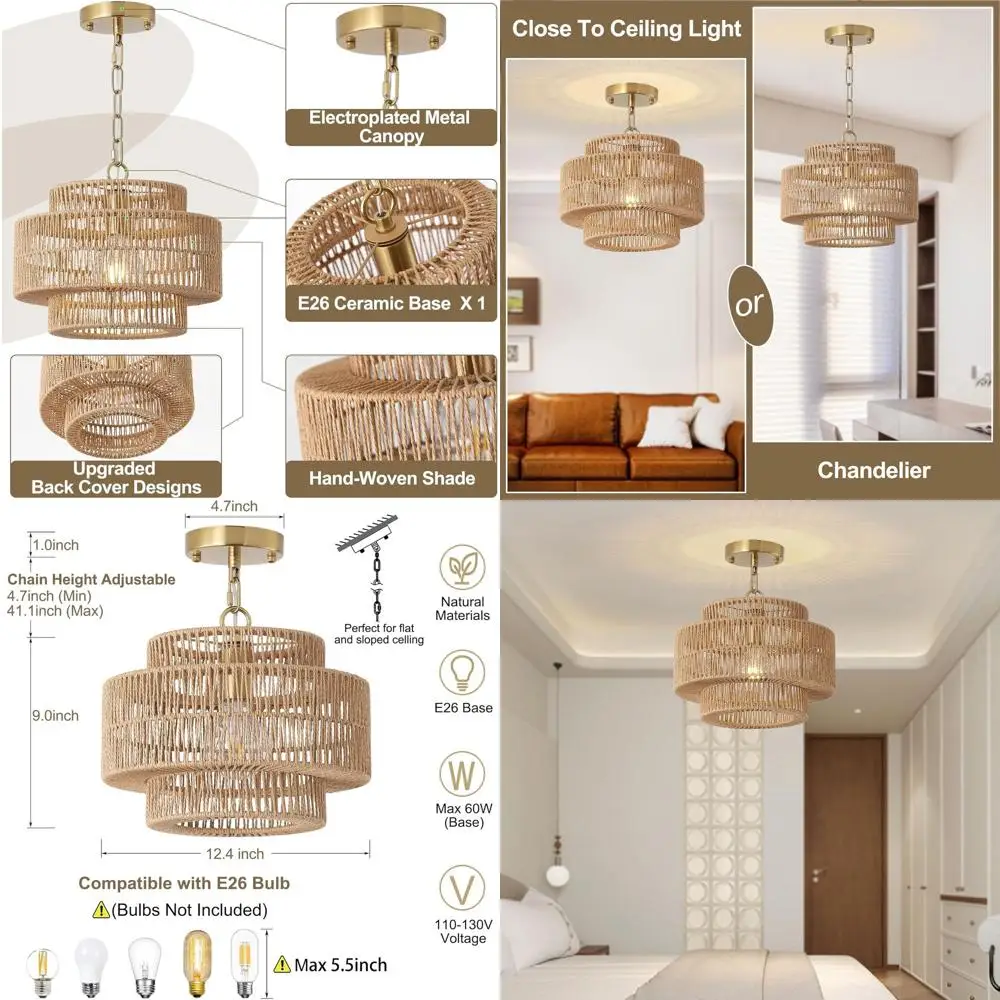 

Большой плетеный вручную светильник из ротанга для столовой, кухни, спальни и гостиной