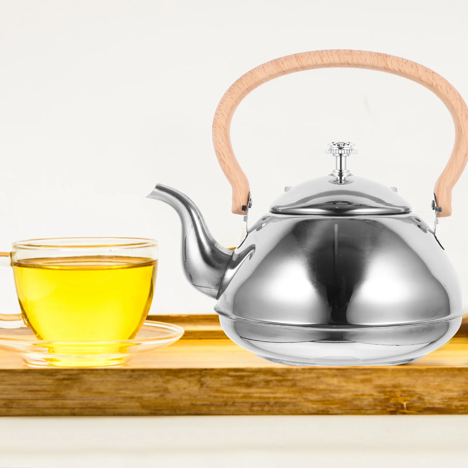 

Stainless Steel Handle Boiling Kettle Hotel Teapot Water Wooden For Home