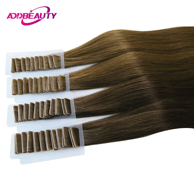 Addbeauty Virgin Human Hair Extension Straight Skin Weft Hair Extension 2.5g/pc 40pcs Tape in VIrgin Human Hair Bundle Natural