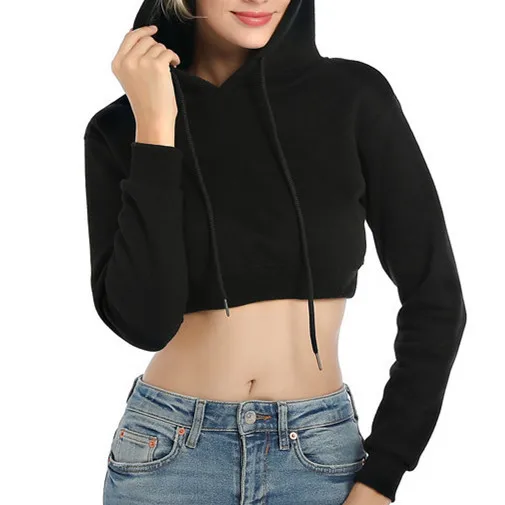 Women's Casual Hooded Top Short Navel European American Style Autumn Winter Wear Independent Station Wish
