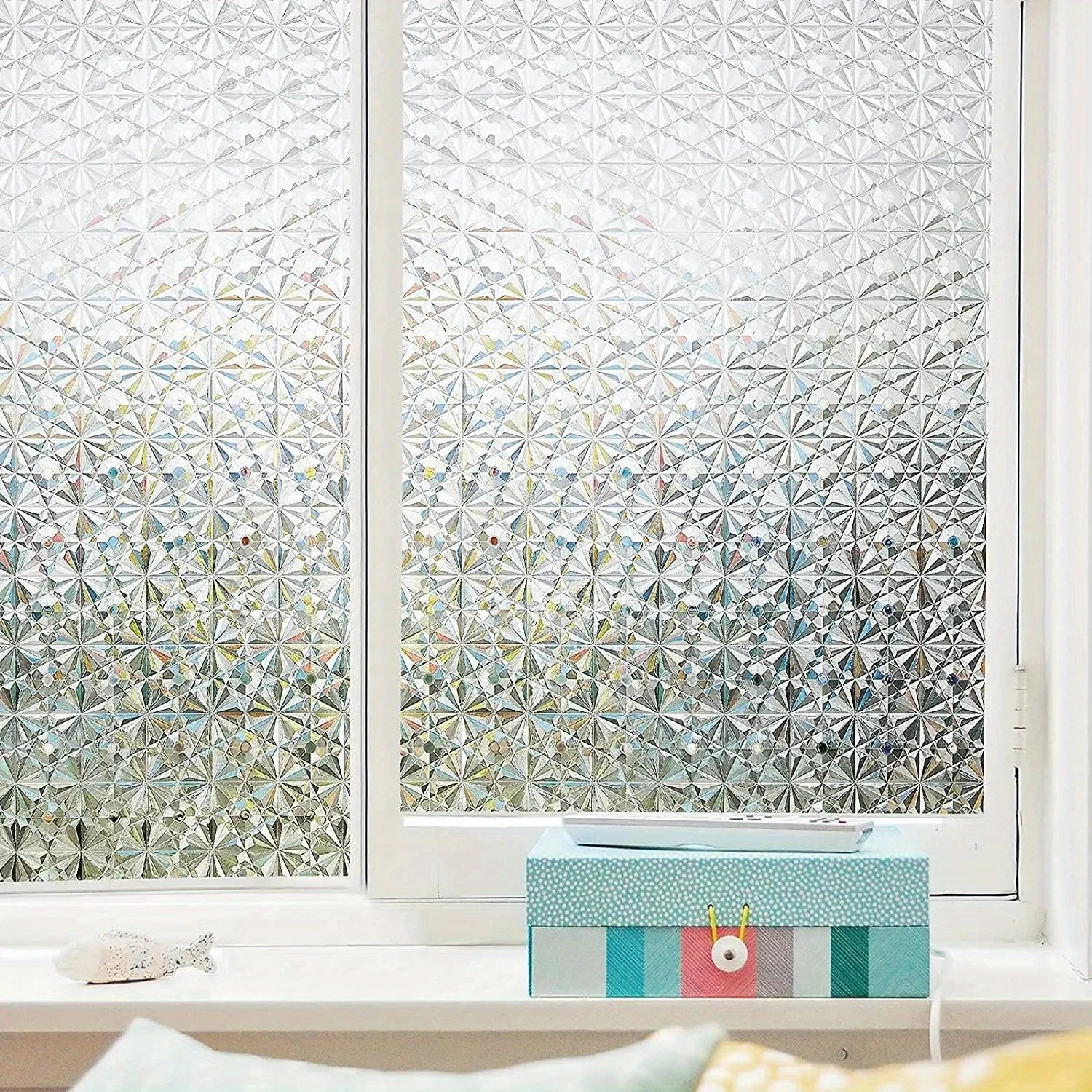 Diamond Pattern Privacy Window Film Roll Frosted Static Cling UV Block Heat Block for Bathroom Door Window Home