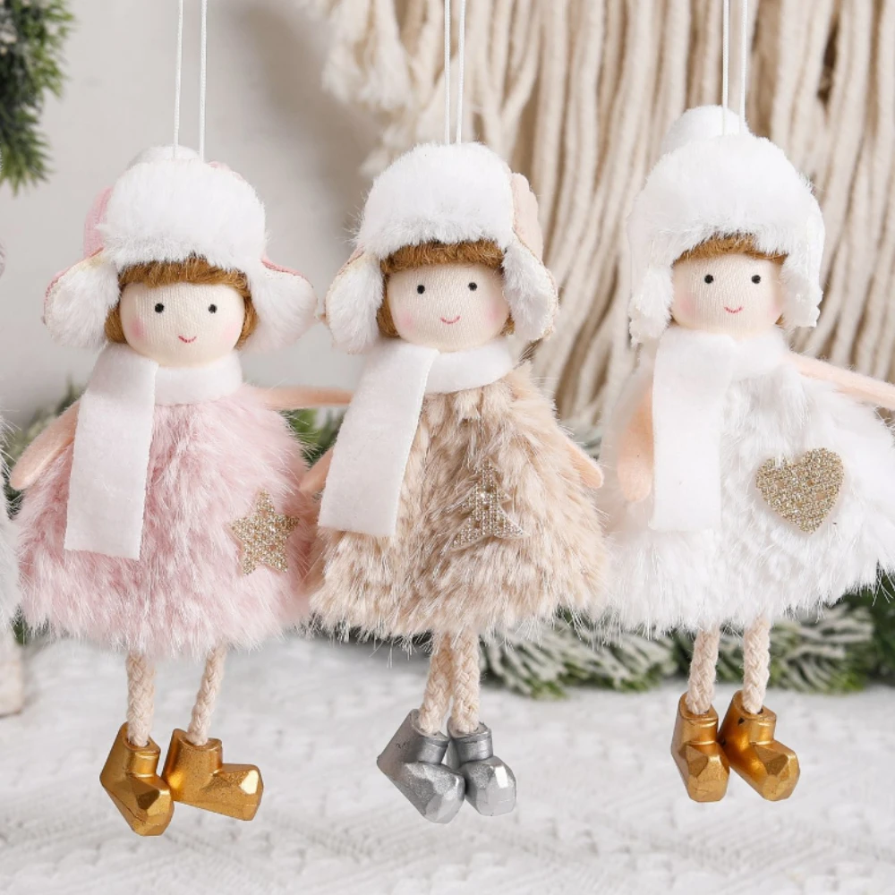 Lovely Pink Plush Christmas Angel Girl Doll Oranments Xmas Tree Hanging Pendants Merry Christma Decor Gifts Happy 2024 Noel