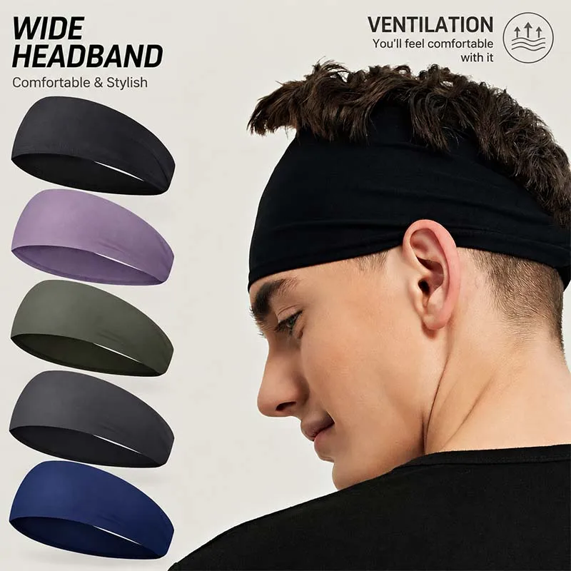 Solid Color Elastic Cotton Sports Headband Men Women Sweat Wicking Hairband for Running Fitness Yoga