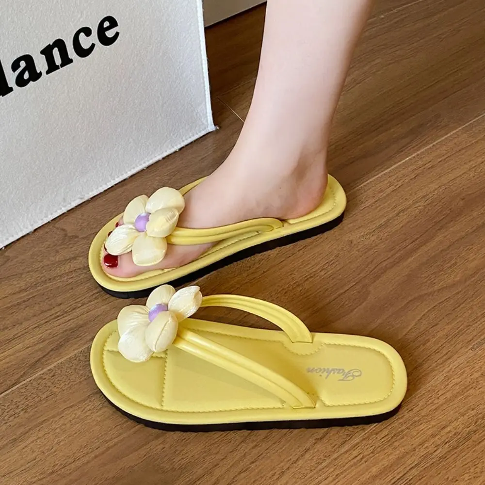 

Cute Anti Slip Beach Flip Flops Sweet Soft Sole Flower Flip Flops Outer Wear Shoes Clip Toe Slippers Women Summer