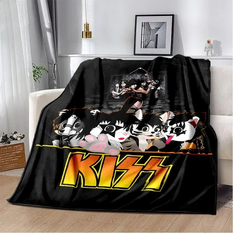 KISS Band Rock Band 3d Printed Blanket Flannel Blanket Super Soft Fleece Throw Blanket Warm Blanket for Bedroom Couch Sofa Gifts