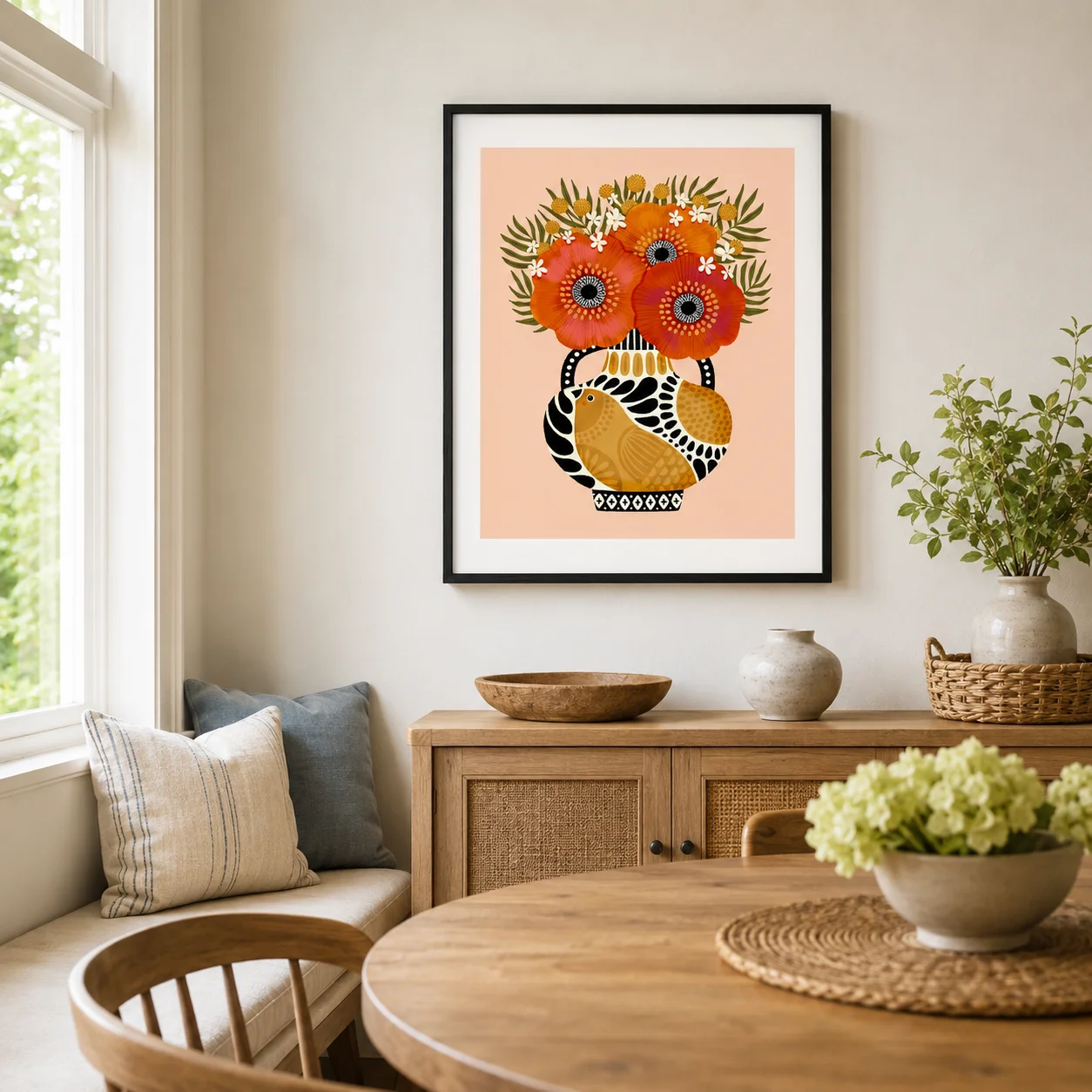 Poppy Wall Art | Colorful Folk Art Print,Canvas Wall Print， High‑Grade Home Decoration Artwork for Bedroom, Living Room, Office