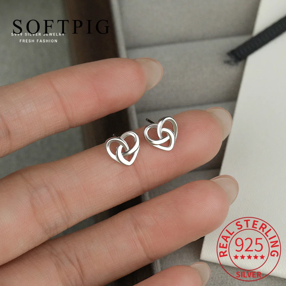 

SOFTPIG Real 925 Sterling Silver Hollow Interwoven Love Stud Earrings for Women Party Cute Fine Jewelry Light Luxury Accessories
