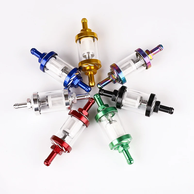 8mm CNC Aluminum Alloy Glass Gas Fuel Gasoline Oil Filter Moto for Dirt Pit Bike 125/140/150/160cc CRF70 90 110 TTR100 110 KLX65