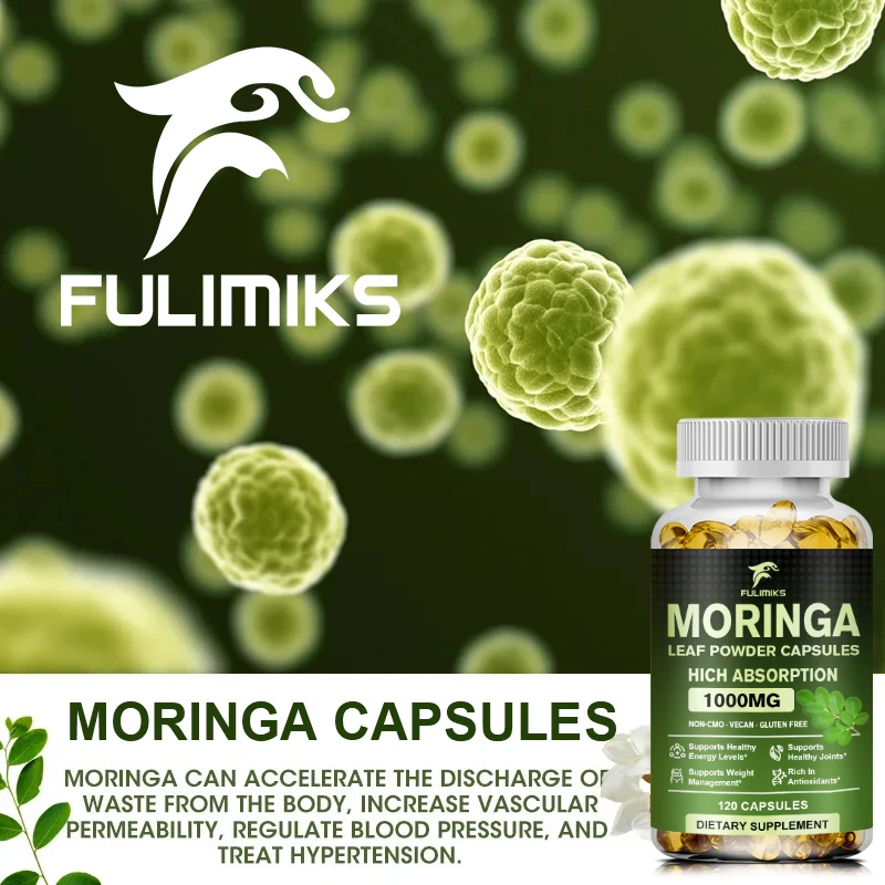 Pure Organic Moringa Oil Leaf Powder Capsules 1000mg, Immune System&Energy Booster - Vegetarian Supplements for Healthy Capsules