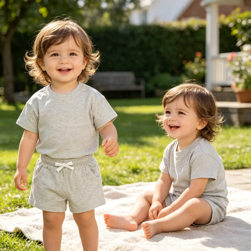 

Summer Baby Boys Girls Solid Color Cotton Clothing Short Sleeve T-shirts Tops Shorts Set Summer Kids Clothing